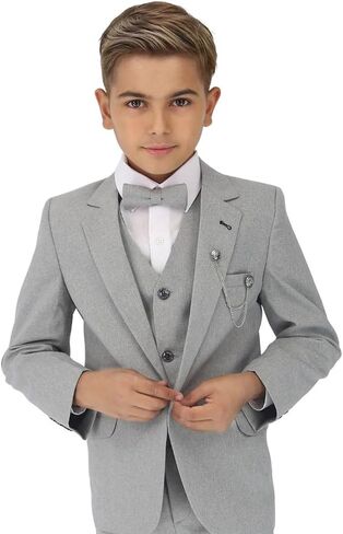 Boys Textured 6-Piece Formal Suit - Slim Fit for Pageboy, Wedding, Communion, Ages 1-16 in Saudi Arabia