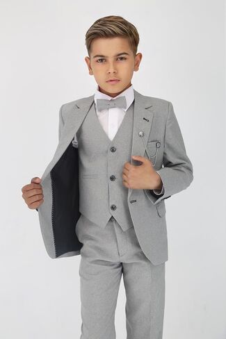 Boys Textured 6-Piece Formal Suit - Slim Fit for Pageboy, Wedding, Communion, Ages 1-16 in Saudi Arabia