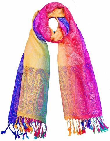 Wander Agio Womens Pashmina Shawl Party Jacquard Wraps Evening Dress Silk Like Wrap Long Silky Satin Face Scarf Colourful in Saudi Arabia