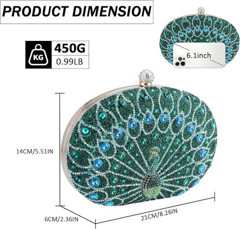 حقائب يد Simcat للنساء، حقيبة يد رسمية للسهرات من حجر الراين اللامع على شكل طاووس لحفلات الزفاف والحفلات الراقصة in Kuwait