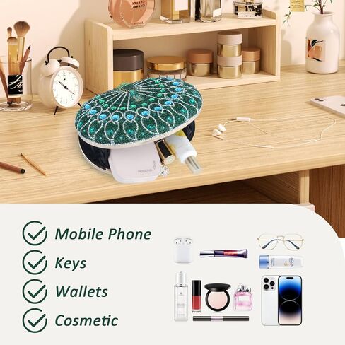 حقائب يد Simcat للنساء، حقيبة يد رسمية للسهرات من حجر الراين اللامع على شكل طاووس لحفلات الزفاف والحفلات الراقصة in Kuwait