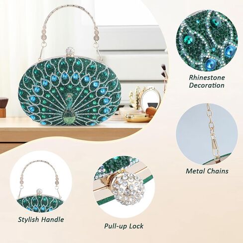 حقائب يد Simcat للنساء، حقيبة يد رسمية للسهرات من حجر الراين اللامع على شكل طاووس لحفلات الزفاف والحفلات الراقصة in Kuwait