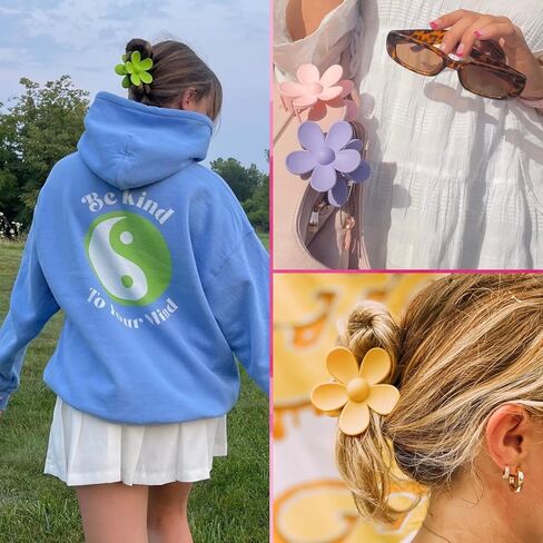 12 Pcs Flower Claw Clip Large Flower Hair Clip Matte Thick Cute Hair Claw Clip for Women Girls Hair Accessories by MLMOMVME (Bright Colorful color) in Saudi Arabia