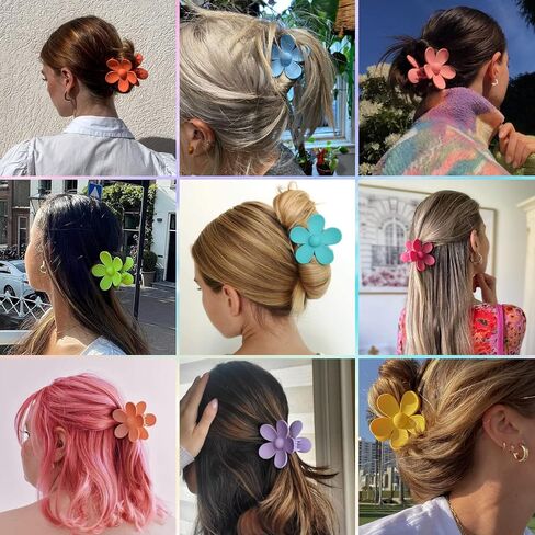 12 Pcs Flower Claw Clip Large Flower Hair Clip Matte Thick Cute Hair Claw Clip for Women Girls Hair Accessories by MLMOMVME (Bright Colorful color) in Saudi Arabia