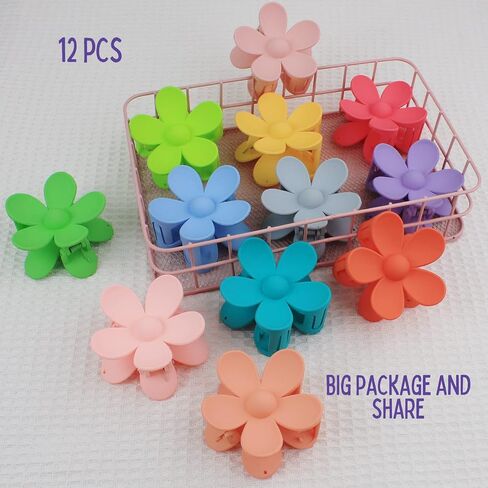 12 Pcs Flower Claw Clip Large Flower Hair Clip Matte Thick Cute Hair Claw Clip for Women Girls Hair Accessories by MLMOMVME (Bright Colorful color) in Saudi Arabia