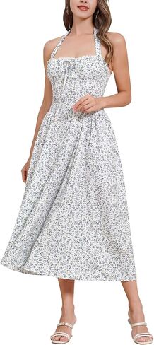 Floral Corset Dress Solid Long Dress Sleeveless Halter Low Cut Dress Open Back Bustier Midi Dress Summer in Saudi Arabia