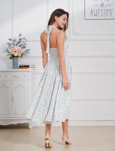 Floral Corset Dress Solid Long Dress Sleeveless Halter Low Cut Dress Open Back Bustier Midi Dress Summer in Saudi Arabia