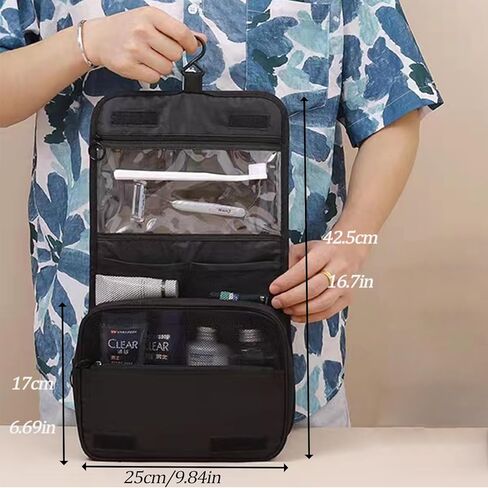 Menoeceus حقيبة أدوات الزينة المحمولة المعلقة للسفر، سعة كبيرة للرجال والنساء حقيبة مستحضرات التجميل للسفر مقاومة للماء، منظم السفر للملحقات، حاوية أدوات الزينة كاملة الحجم (أسود) in Kuwait
