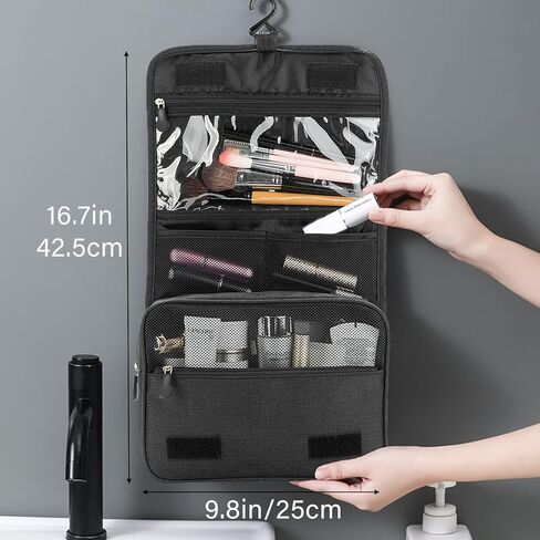 Menoeceus حقيبة أدوات الزينة المحمولة المعلقة للسفر، سعة كبيرة للرجال والنساء حقيبة مستحضرات التجميل للسفر مقاومة للماء، منظم السفر للملحقات، حاوية أدوات الزينة كاملة الحجم (أسود) in Kuwait
