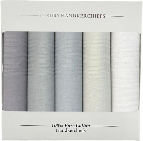 5 Pack Handkerchief Mens Cotton Luxury Hot Silver Gift Box Set, Vintage 40x40cm Fancy Design Pocket Square Hankie Gift Pack in Saudi Arabia