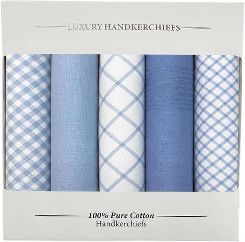 5 Pack Handkerchief Mens Cotton Luxury Hot Silver Gift Box Set, Vintage 40x40cm Fancy Design Pocket Square Hankie Gift Pack in Saudi Arabia
