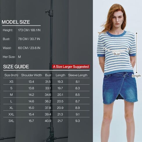 Striped Knit Short Sleeve Sweater for Women Casual Crew Neck Pullover Summer Shirts Trendy Soft Work Tops in Saudi Arabia