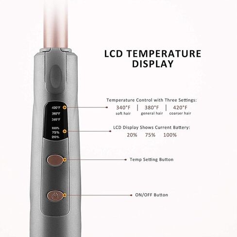 مكواة تجعيد الشعر اللاسلكية من Aokitec مقاس 3/4 بوصة مع بطارية 5200 مللي أمبير في الساعة، تسخين فوري يصل إلى 420 درجة فهرنهايت، عصا تجعيد لاسلكية بشحن USB، مكواة شعر محمولة للسفر (قفاز متضمن) in Kuwait