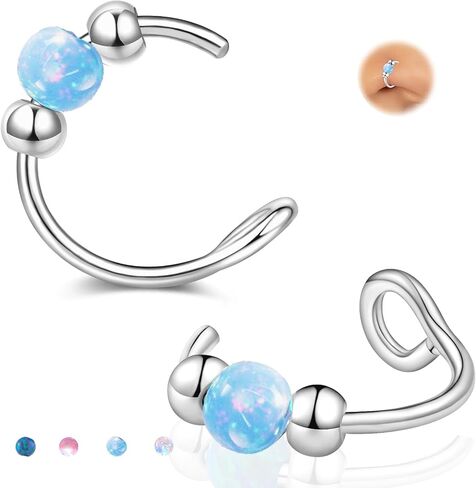 Fake Nose Ring Hoops Opal Fake Septum Nose Piercing Jewelry 20G Clip On Surgical Steel Faux Nose Rings for Women Men Non Pierce Lip Ear Cartilage Helix Rings No Piercing Body Jewelry in Saudi Arabia