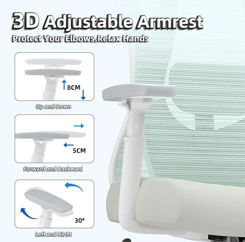 كرسي مكتب مريح، كرسي مكتب شبكي عالي الظهر مع دعم قطني قابل للتعديل، مسند ظهر هزاز 135 درجة، مسند ذراع ومسند رأس قابلان للتعديل، شماعة معطف، أفضل كرسي مكتب لساعات طويلة، أسود in Kuwait