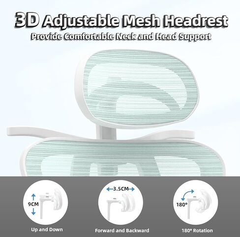 كرسي مكتب مريح، كرسي مكتب شبكي عالي الظهر مع دعم قطني قابل للتعديل، مسند ظهر هزاز 135 درجة، مسند ذراع ومسند رأس قابلان للتعديل، شماعة معطف، أفضل كرسي مكتب لساعات طويلة، أسود in Kuwait