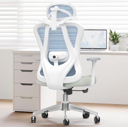 Ergonomic Office Chair, High Back Mesh Desk Chair with Adjustable Lumbar Support, 135° Rocking Backrest, Adjustable Armrest and Headrest, Coat Hanger, Best Desk Chair for Long Hours, Black in Saudi Arabia