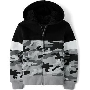 The Children's Place boys Long Sleeve, Sherpa Lined, Zip-Front Hoodie Sweatshirt