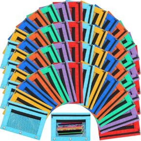 Zhehao 100 Pieces Zipper Binder Pencil Pouches Bulk 3 Ring Binder Pouches Zipper Pouches Case with Window Ring Binder Pencil Bags Case Office School Supplies (8 Colors,Single Layer)