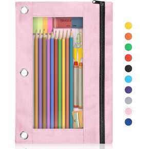 Shemira Pencil Pouch for 3 Ring Binder, Binder Pencil Pouch with Smooth Zipper, Clear Window Pencil Case for Binder, Zipper Pencil Pouches, Big Capacity 3 Ring Binder Pencil Bag, Pink