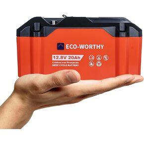 ECO-WORTHY Portable 12V Lithium Battery, 20Ah LiFePO4 Deep Cycle Rechargeable Battery, Built-in BMS, 4000+ Cycles,Perfect for Outdoor Camping Fishing RV Marine Trolling Motor Fishfinder
