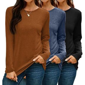OFEEFAN Womens 3 Packs Long Sleeve Crew Neck Shirts Fall Tops Clothes Outfits 2024 Basic Tee