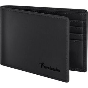 Travelambo Real Leather Wallet for Men, RFID Blocking Bifold Mens Wallet, Minimalist Front Pocket Wallet for Men with Gift Box - 7 Card Slots and ID Window (Crazy Horse, Coffee)
