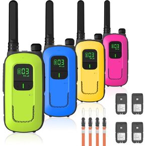 Radioddity FS-T3 Walkie Talkies for Adults Kids Long Range 4 Pack Rechargeable Walky Talky FRS Two Way Radio, 22 Channels License Free USB Charging with Flashlight Earpiece for Camping Hiking