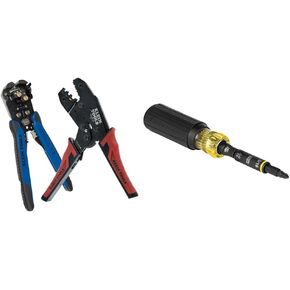 Klein Tools 80013 Wiring Tool Kit with Automatic Wire Stripper and Ratcheting Insulated Terminal & 32500HD Multi-Bit Screwdriver/Nut Driver, Impact Rated 11-in-1 Tool with Phillips