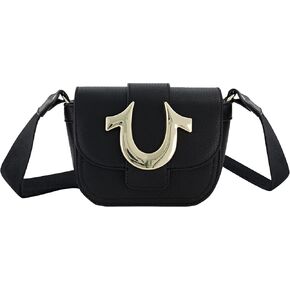 True Religion Women's Crossbody Bag, Mini Flap Adjustable Shoulder Handbag with Horseshoe Logo and Dark Hardware, Brown in Kuwait