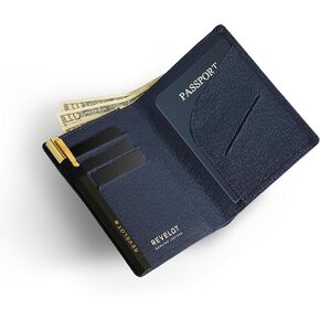 محفظة حامل جواز السفر، محفظة سفر من الجلد الطبيعي مع خاصية حجب RFID للرجال والنساء / W6 (أسود سافيانو)