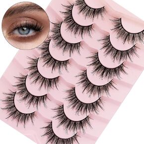 DYSILK Wispy Lashes Mink Eyelashes - Fluffy Eyelashes 7 Pairs 6D Lashes Faux Mink Eyelashes Wispy Lashes Natural Look False Eyelashes Long Lashes Pack Mink Lashes Soft Reusable Eye Lashes |006