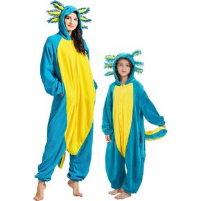DELEY Unisex One Piece Tie Dye Axolotl Costume, Animal Adult Onesie Halloween Cosplay Pajamas for Women and Mens