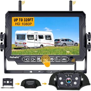 RV Backup Camera Wireless Strong Signal: HD 1080P 7'' Touch Key Recording Monitor Rear View System for Trailers/Trucks/5th Wheel 4 Channels Easy Setup Plug and Play for Furrion Pre-Wired Mount R9