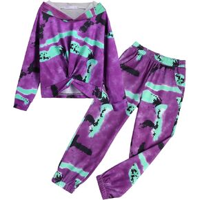 Arshiner Girl's 2 Piece Outfits Tie-dye Twist Front Pullover Hooded Sweatsuits Sweatshirt and Sweatpants Clothing Set