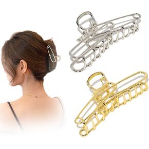 Hair Claw Clips Nonslip Large Claw Clip for Women and Girls, Strong Metal Hold Hair Clips for Thick Hair, More Color Style Hair Catch Barrette Jaw Clamp Available (2PCS-NEW)