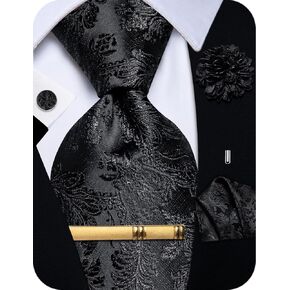 Silk Paisley Floral Tie and Pocket Squard Cufflinks with Lapel Pin Sets for Men 5PC Wedding Party