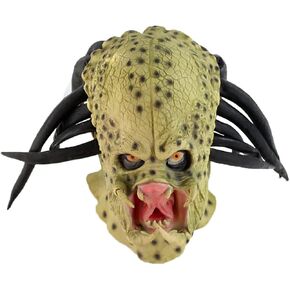 Predator Mask Hunter Predator Helmet with Dreads Hair Full Head Halloween Cosplay Costume Mask Props for Adults