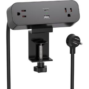 Desk Clamp Power Strip, 65W 10ft Desk Power Strip - 2 Outlets Desktop Power Strip with USB C 65W, USB A(QC 18W) Desktop Desk Clamp Desk Power Station for Office, Home