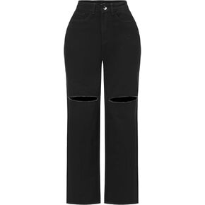 THUNDER STAR Womens High Waisted Wide Leg Jeans Stretchy Distressed Denim Pants