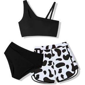 Girls Swimsuit 3 Piece Adjustable Strap Cutout Girls' Swimwear with Shorts Girls Bathing Suit Summer 7-16 Years