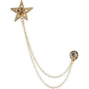 Retro Five-Pointed Star Suit Pin with Hanging Chains Brooch Collar Lapel Pin for Men Shirt Suit Tuxedo Tie Coat Stud Badge Brooch Tassel Suit Accessories Jewelry Pin Clips