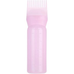 Root Comb Applicator Bottle, 160ml Hair Dye Brush Bottle Lightweight Oil Bottle for Hair for Scalp Treatment Essential and Hair Coloring Dye with Graduated Scale Bottle Brush (Pink)