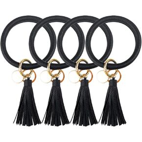 4 قطع من سلسلة المفاتيح الجلدية سوار الإسورة حلقة رئيسية دائرية كبيرة على شكل شرابة سلسلة مفاتيح حامل سوار للنساء والفتيات in Kuwait