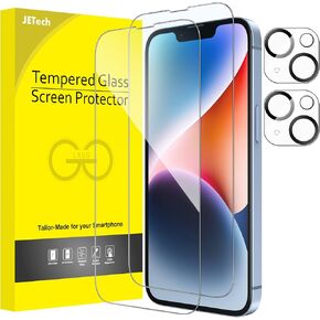 JETech Full Coverage Screen Protector for iPhone 14 Pro 6.1-Inch with Camera Lens Protector, Tempered Glass Film, HD Clear, 2-Pack Each