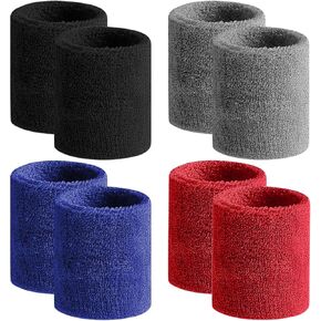 BEACE Sweatbands Sports Wristband for Men & Women -8pcs Moisture Wicking Athletic Cotton Terry Cloth Sweatband for Tennis, Basketball, Running, Gym, Working Out