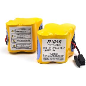 elxjar (2-Pack) BR-2/3AGCT4A 6V 4400mAh Replacement Battery for Panasonic FANUC Controls, PLC Computer Ge Fanuc 18T Series, A98L-0031-0025, CUSTOM-107, SHS749, ALIT0138, LIT0138 (Brown Connector)