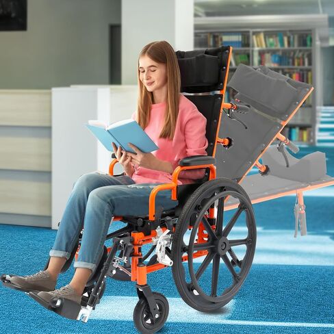 Ziggo Pro 14" Reclining Manual Wheelchair for Kids, Young Adults. Foldable Design Makes it Easy to Carry and Store. Eye-catching Colored Steel Frame with Straps & Desk Length Armrest in Kuwait