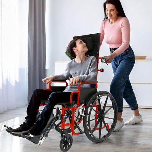 Ziggo Pro 14" Reclining Manual Wheelchair for Kids, Young Adults. Foldable Design Makes it Easy to Carry and Store. Eye-catching Colored Steel Frame with Straps & Desk Length Armrest in Kuwait