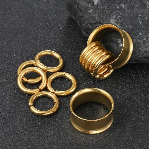 2 Pcs Ear Plugs Tunnels with 10 Pcs Stacked Rings and 2 Pcs Beads Stainless Steel Ear Gauges, Size 2g - 1 inch Surgical Steel Ear Stretcher Expander Body Jewelry in Kuwait